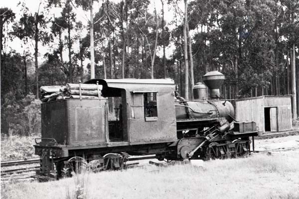 Photograph probably taken in 1948, at Collins Siding near Erica (Source: FCRPA) : FCV-owned Climax Locomotive - Builders Number 1694