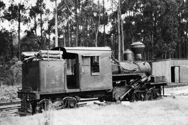 Photograph taken about 1940 (Source: S Cowling) : FCV Climax locomotive at Collins Siding